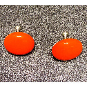 Vintage Mid-Century Screw Back Bright Orange Round Earrings Plastic Enamel MCM